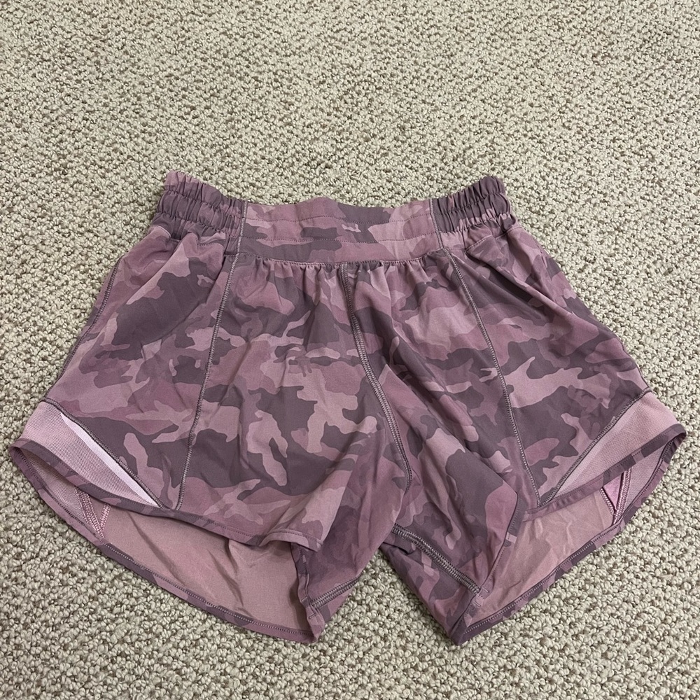 Purple Camo Lululemon 4’’ shorts, Size 4